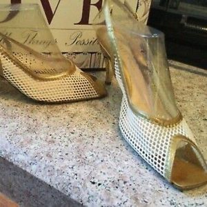 AMALFI by RANGONI Vintage Gold Patent White Mesh SLINGBACK Sandals